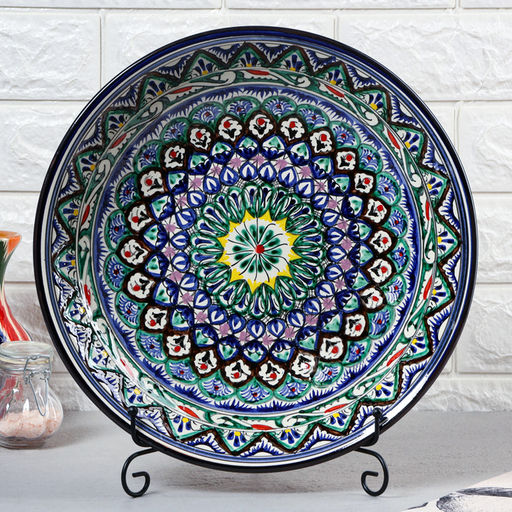 Ляган узбекский Риштанская Керамика «Узоры», d=33 см, синий