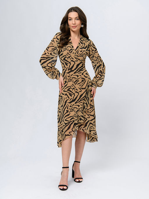 Платье бежевого цвета длины мини с анималистичным принтом - 1001dress фото 5