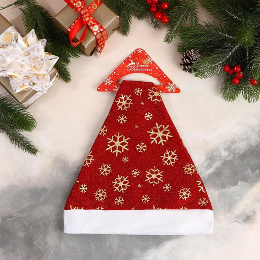Колпак новогодний Снежинки 28х35 см, красно-золотой - Зимнее волшебство фото 2