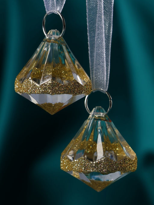 Цена за 2 шт. Ёлочные игрушки 2 шт. Зимнее волшебство. Льдинка капельки блеск, 33 см, прозрачно-золотой  фото 8