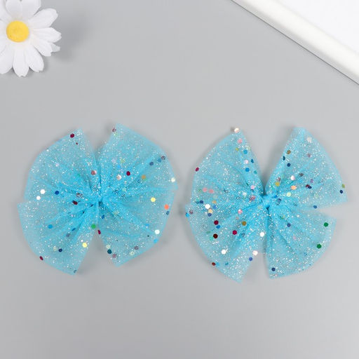 Цена за 2 шт. Декор для творчества «Бант из Фатина» голубой, 9 см (набор 2 шт.)