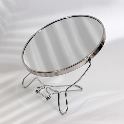 Зеркало настольное, с увеличением х2, настенное, двустороннее, 18.5×21 см, (d=16 см), металлическое