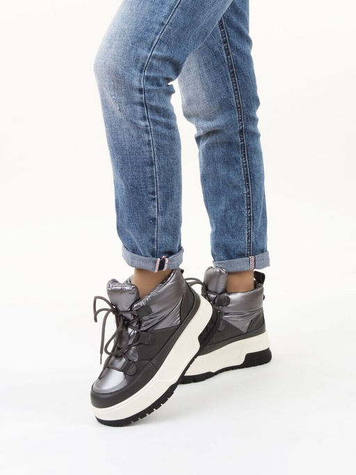 04-WG039-1M GRAY Ботинки зимние женские (натуральная кожа, курточная ткань, 100% шерсть)