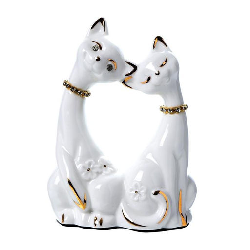 Фигурка керамика «Белые кот и кошка в цветок, ошейник из страз», 12×9×4.5 см