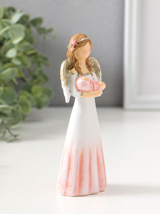 Сувенир полистоун "Девушка-ангел в светло-розовом платье, с младенцем" 14,5 см