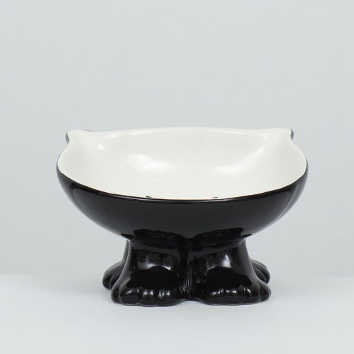 Миска керамическая Киса на подставке-лапках 200 мл 13 х 12 х 8 см, чёрная - Пижон фото 2
