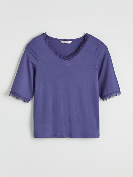 V Yaka Dantel Detayl? Kad?n Pijama Tak?m