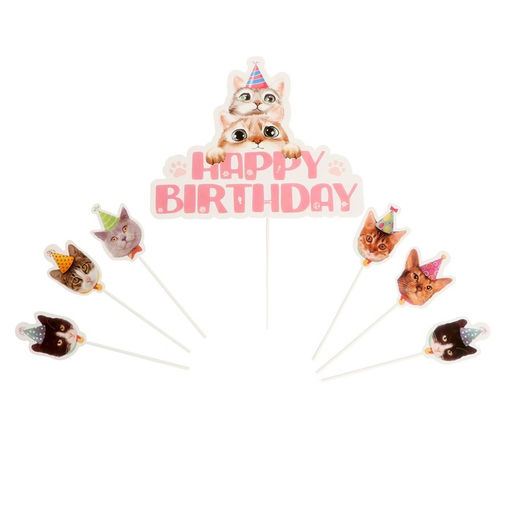 Набор для украшения С днем рождения котики, набор 7 шт - Страна карнавалия фото 3