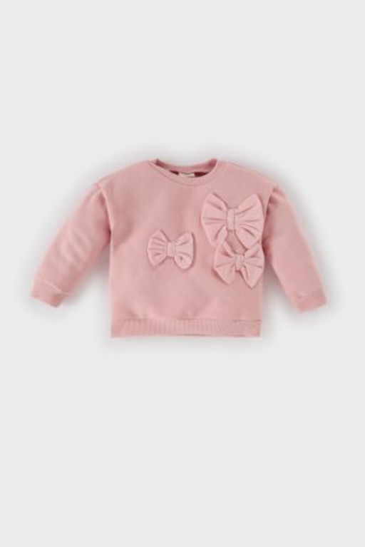 K?z Bebek Bisiklet Yaka Fiyonklu Sweatshirt