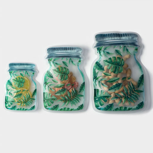 Набор пакетов для хранения сыпучих продуктов Доляна Листья, застёжка zip-lock, 3 шт, 1510 см, 2013 см, 24,516,5 см, цвет зелёный  фото 3