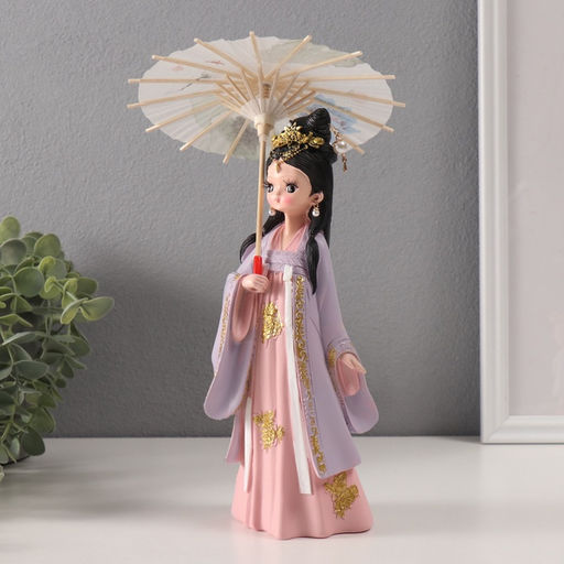 Фигурка полистоун «Девочка в кимоно с зонтиком», розово-сиреневый, 9×12×25 см