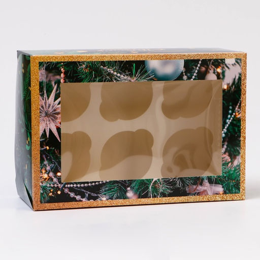 Цена за 5 шт. Коробка для капкейков новогодняя, 6 ячеек «С Новым годом», 25×17×10 см