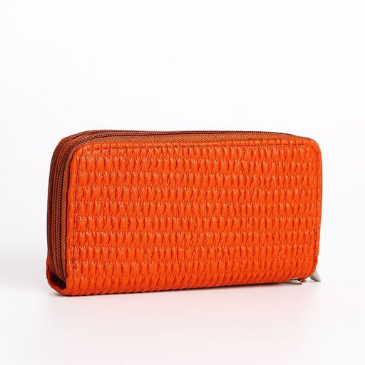Кошелёк женский на молниях с ремешком, 19×4×9.5 см, текстурный, оранжевый