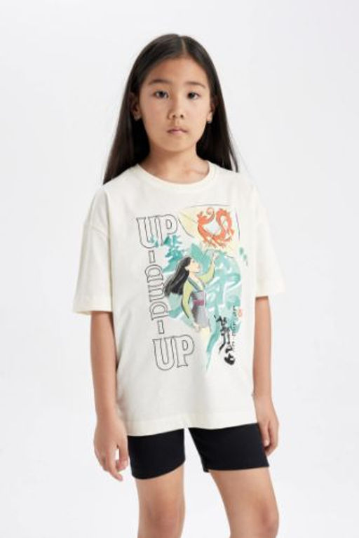 K?z Cocuk Disney Mulan Oversize Genis Kal?p Bisiklet Yaka K?sa Kollu Tisort