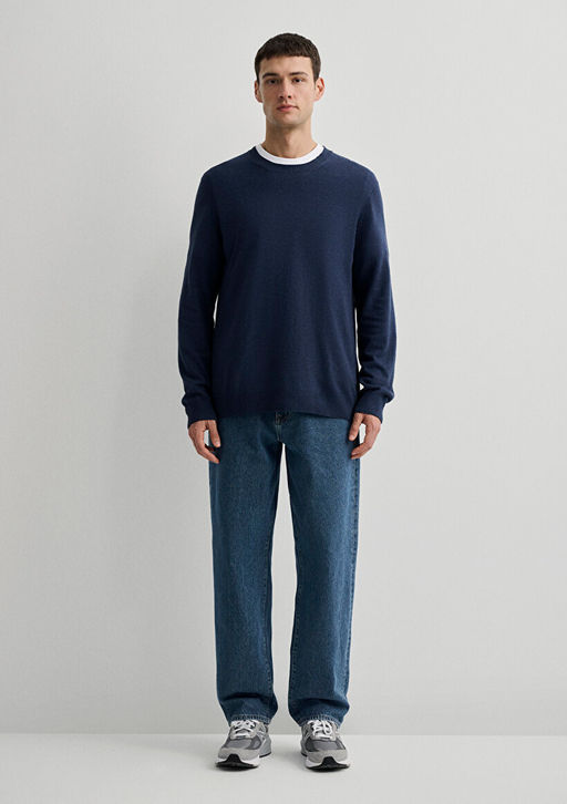 Bisiklet Yaka Lacivert Kazak - Mavi фото 5