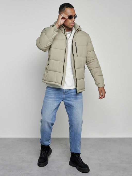 Куртка спортивная мужская зимняя с капюшоном светло-зеленого цвета 8362ZS - Wonderrman фото 15