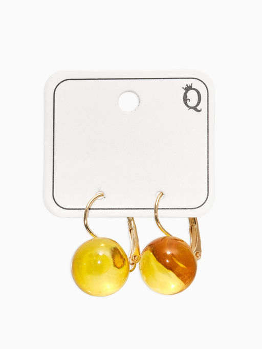 Серьги пластик "Шар №14", цвет янтарный в золоте