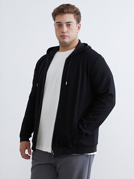 Kap??onlu Uzun Kollu Erkek Fermuarl? Sweatshirt