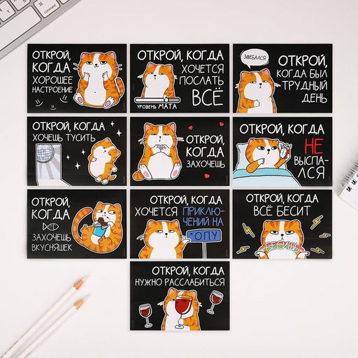 Набор конвертов Открой, когда... (Кот чб), 10шт., 16 х 11,5 см - Simaland фото 4