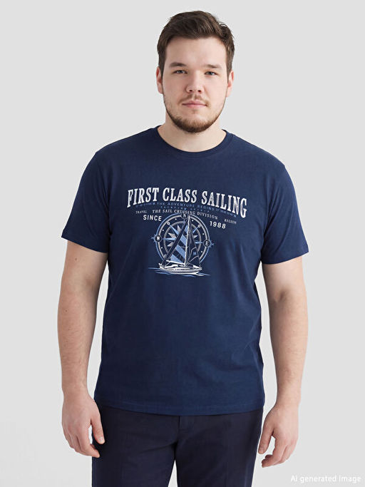 Bisiklet Yaka Bask?l? Penye Erkek Ti??rt