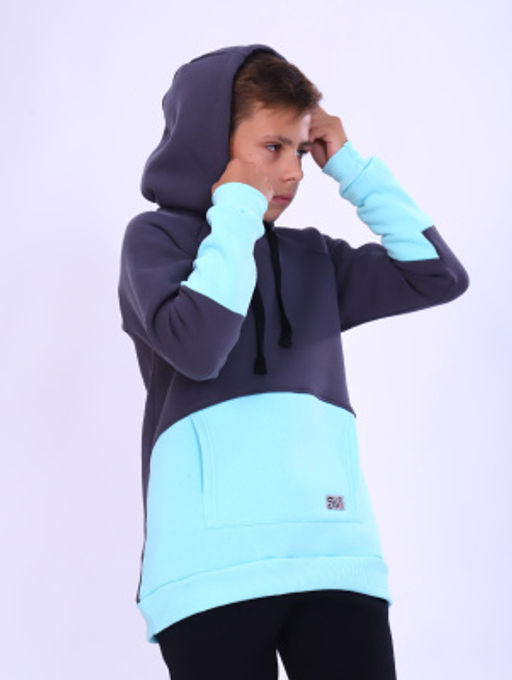 Толстовка "Колор" серый-бирюза