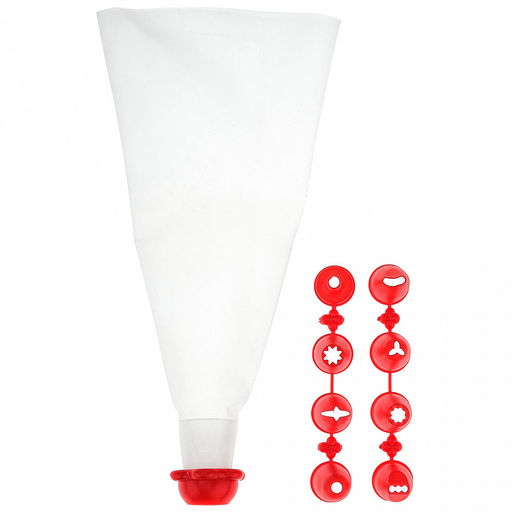 Кондитерский набор 10 предметов Декор: мешок для крема ПВХ; насадка пластик - 8 штук; фиксатор для насадок пластик, цвета в ассортименте: белый, красный, оранжевый, зеленый, в блистере (Китай)
