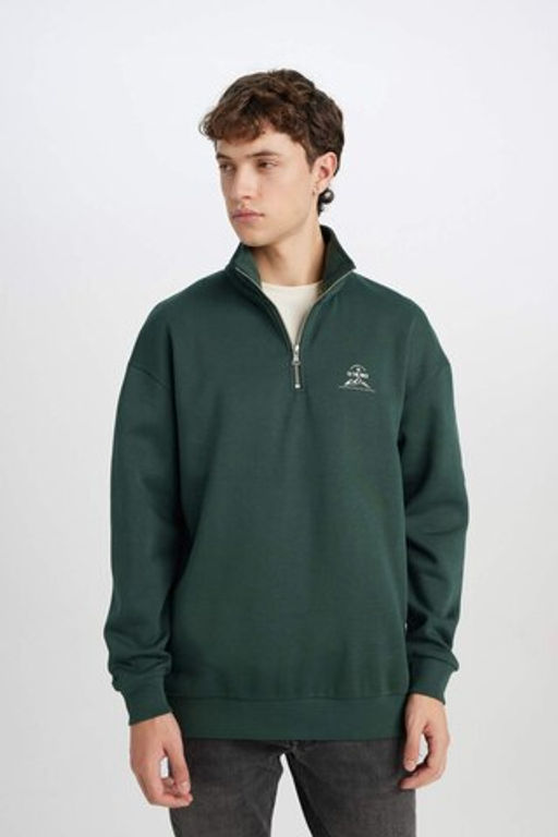Comfort Regular Fit Rahat Kal?p Fermuarl? Dik Yaka Bask?l? Sweatshirt - Defacto фото 6