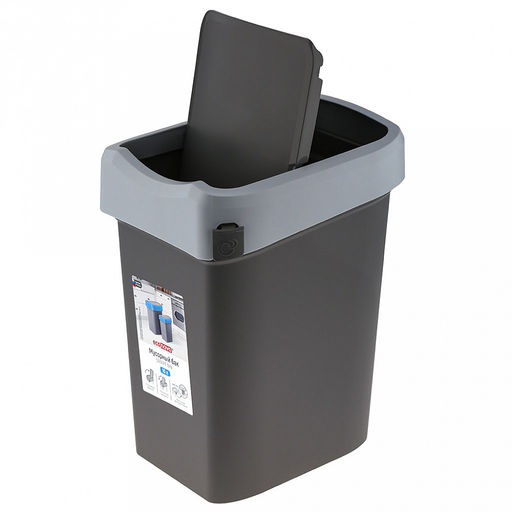 Ведро для мусора с плавающей крышкой пластмассовое SMART BIN 10л, с креплением для мусорных пакетов, серый Econova(Россия) - Домашняя мода фото 3