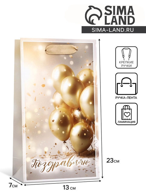 Пакет подарочный ламинированный Поздравляю,13?23?7 см