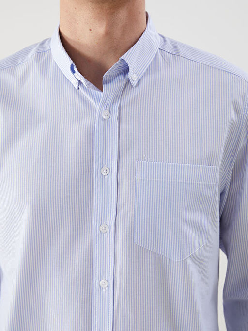 Regular Fit Uzun Kollu ?izgili Poplin Erkek G?mlek