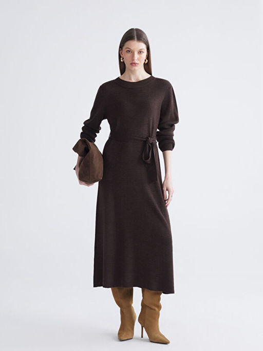 Bisiklet Yaka Beli Ku?akl? Triko Elbise