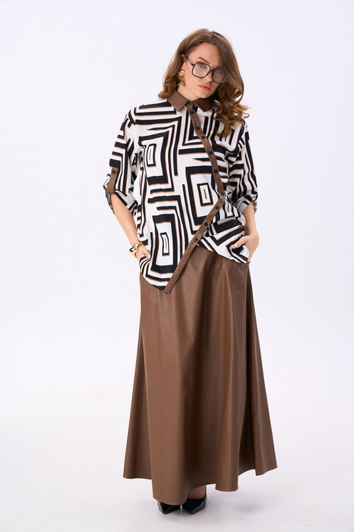 Джемпер NIKVA н987-1 чёрно-белые ромбы и шоколад  фото 7