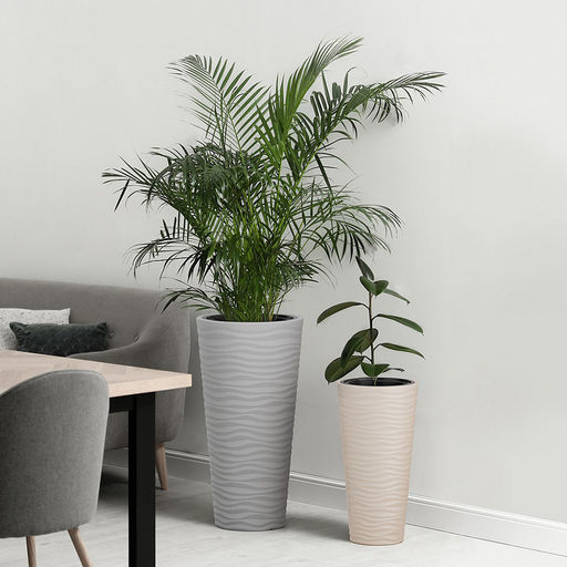 Кашпо для цветов пластмассовое Оазис 63л, д39,3см, h77,5см, напольное, со вставкой 13л, h24см, светло-бежевый (Россия) - Домашняя Мода фото 4