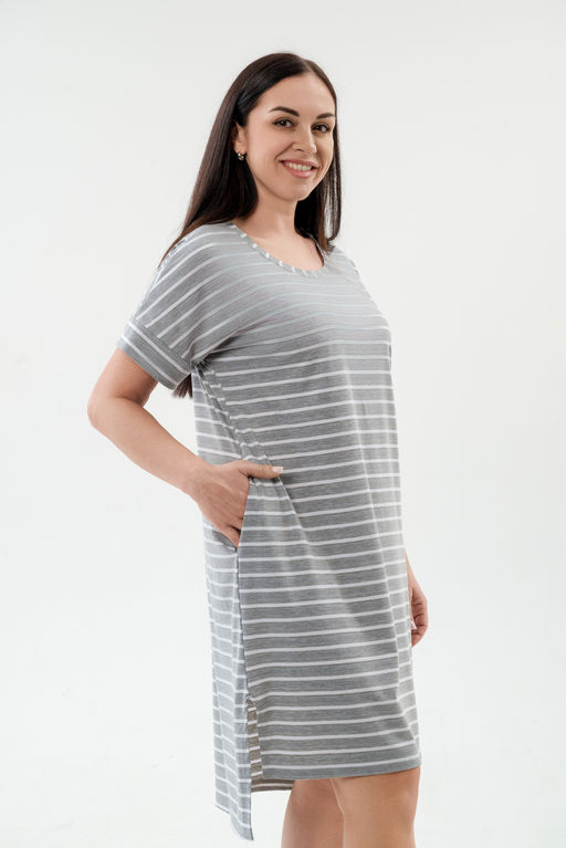 Туника женская из вискозы Полоса серо-белый макси - Амадэль фото 5