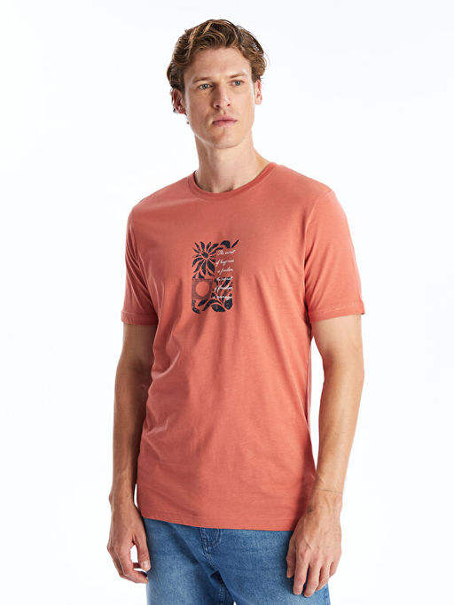 Bisiklet Yaka K?sa Kollu Bask?l? Penye Erkek Ti??rt