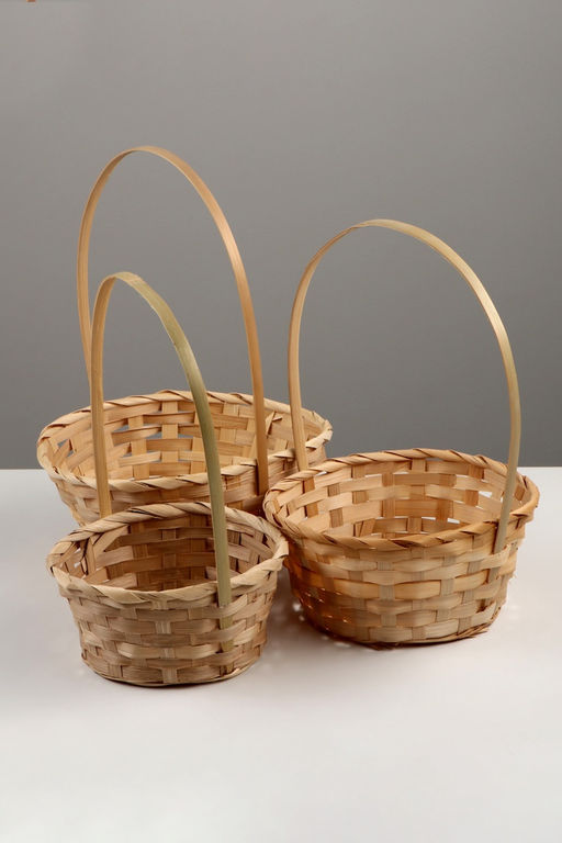 Корзина плетёная для хранения, бамбук, круглая, цвет натуральный, набор 3 шт.