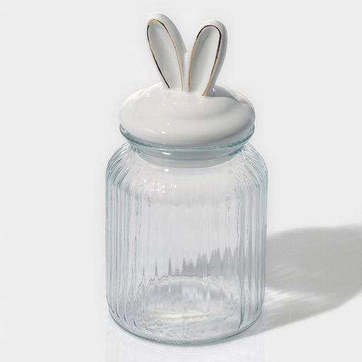 Банка стеклянная для сыпучих продуктов с керамической крышкой Доляна Зайка в золотом, 950 мл  фото 11