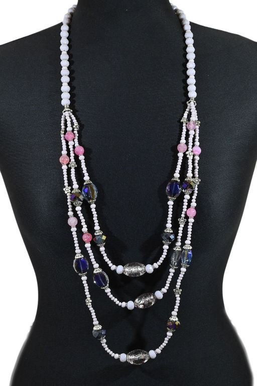 Колье длинное из циркона 3нити цвет сиреневый, 88см