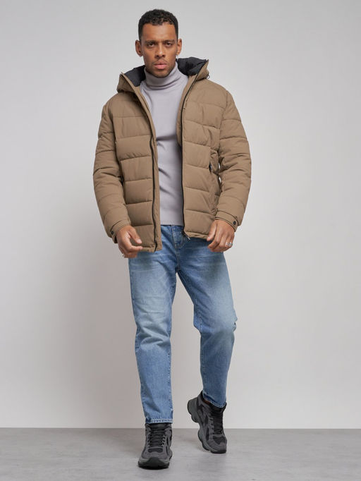 Куртка спортивная мужская зимняя с капюшоном коричневого цвета 8357K - Wonderrman фото 14