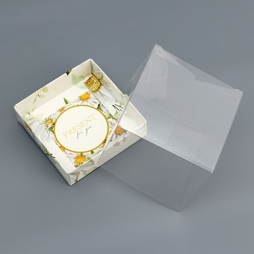 Цена за 5 шт. Коробка сборная с PVC крышкой, Ромашки, 10?10?10 см