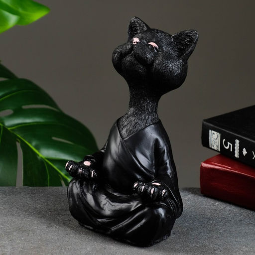 Фигурка полистоун «Кошка йог», чёрная, 11×23×6 см
