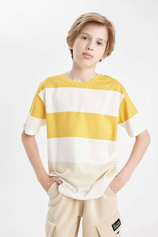 Полосатая футболка с короткими рукавами для мальчиков с круглым вырезом - Defacto фото 7