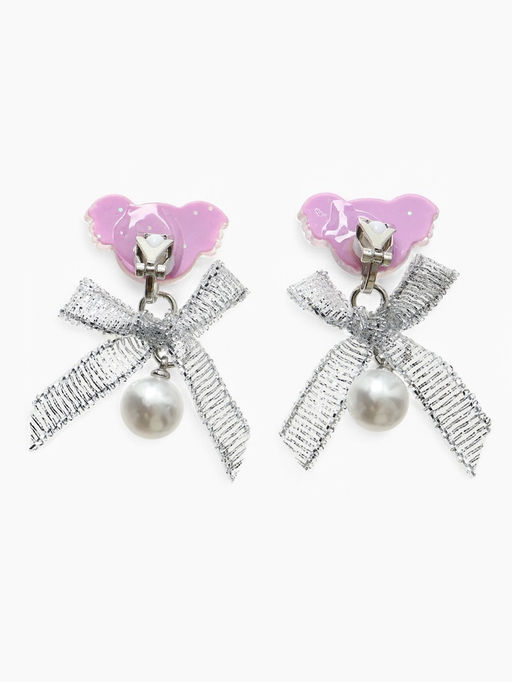 Серьги-клипсы детские «Выбражулька» коала с бантом и жемчужиной, цветные