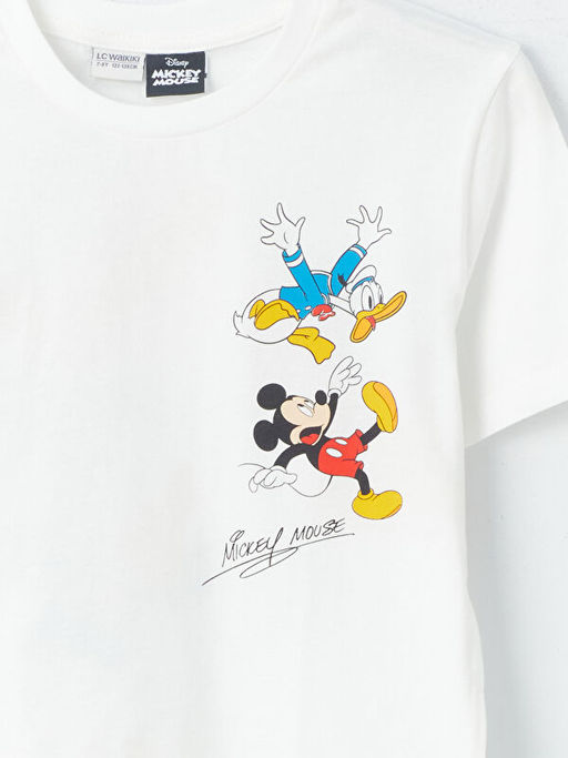 Bisiklet Yaka Mickey Mouse Bask?l? K?sa Kollu Erkek ?ocuk Ti??rt - Waikiki фото 3