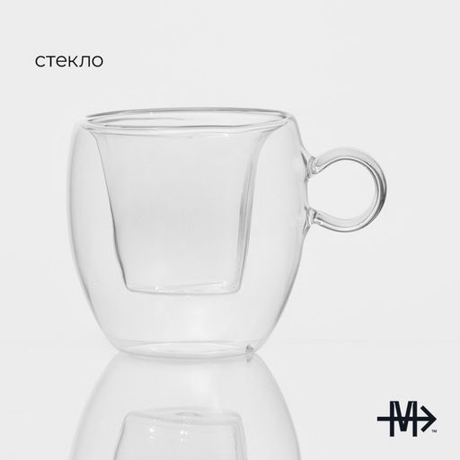 Кружка с двойными стенками Magistro «Сердце», 120 мл, 12×9.5×9.5 см, стекло, прозрачная