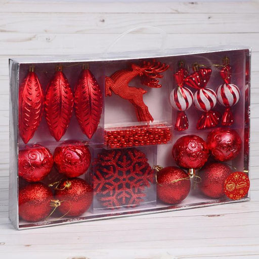 Ёлочные игрушки Морозный день, новогодние, набор 27 шт., красный - Зимнее волшебство фото 2