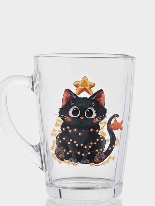 Цена за 20 шт. Кружка Капучино. Озорные котики, 300 мл, стекло, рисунок МИКС