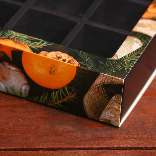 Цена за 2 шт. Коробка под 9 конфет новогодняя «Мандарины», 13.5×13.5×3.5 см