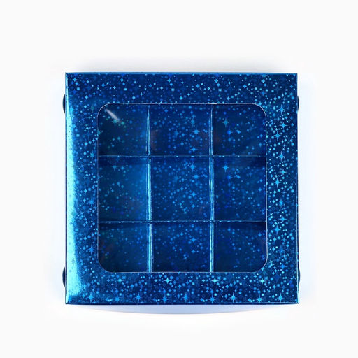 Цена за 5 шт. Коробка для конфет «Синие звёздочки», 14.5×14.5×3.5 см
