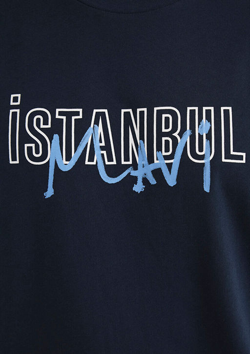Istanbul Bask?l? Lacivert Tisort - Mavi фото 6